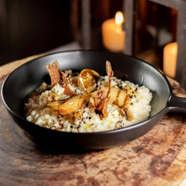Risotto gorgonzola, poires et noix